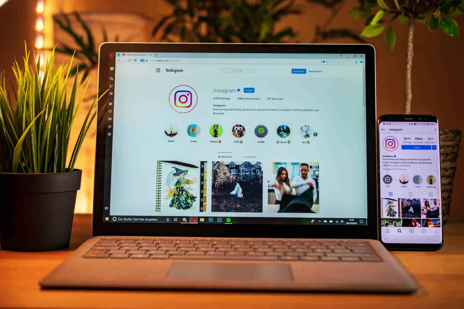 Instagram App Open On Laptop and Cellphone