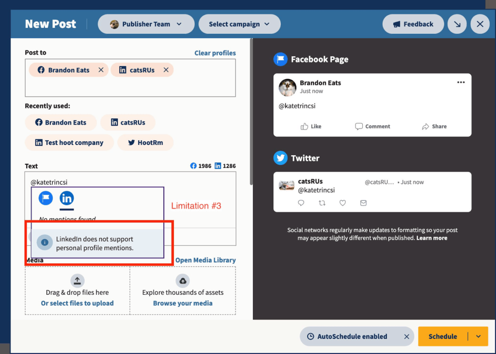 Example of HootSuite social media scheduling platform