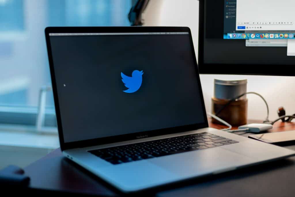 Laptop with Twitter logo on screen