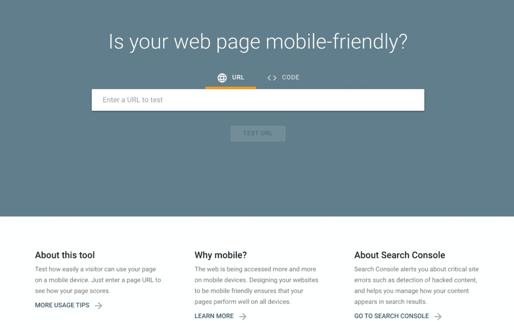 Google Mobile Friendly Test Landing Page