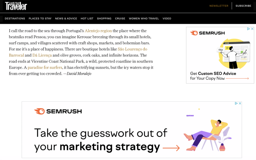 A screenshot of web ads on a publication's website